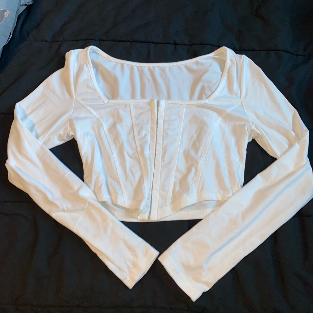 Shein Large White Crop Top Long Sleeve